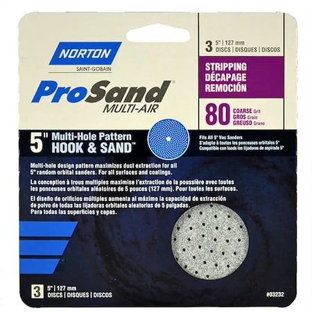 Norton Co 5" ProSand Universal Hole Sanding Disc 80-Grit, PK 3 03232